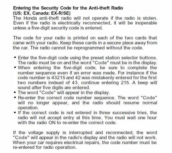 How to enter radio code for 2006 honda accord #1