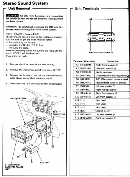 94 Accord Ex Radio Wiring Honda Tech, 1992 Honda Accord Stereo Wiring Diagram