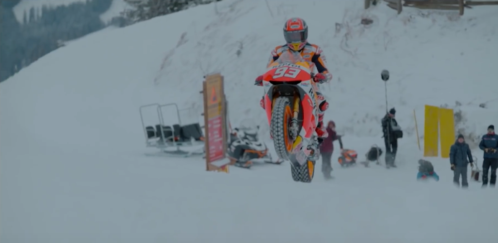 Marquez Takes His Honda Repsol MotoGP Bike on a Snowy Ride