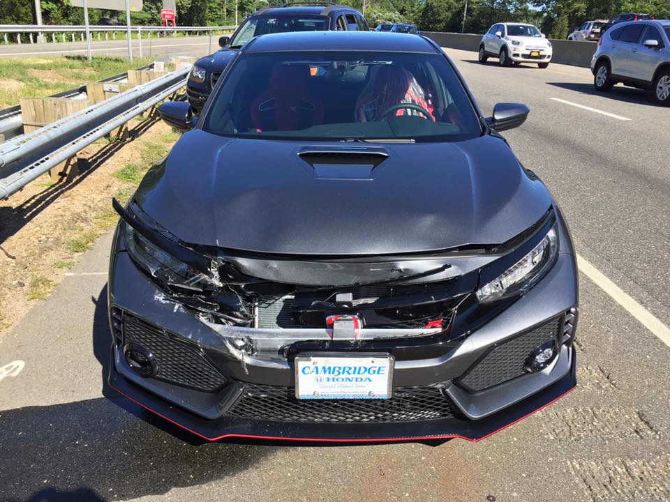 Honda-tech.com 2017 Honda Civic Type R rear ended wrecked leaving dealer
