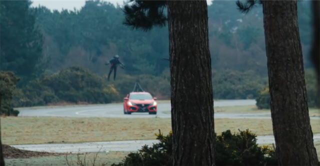 Flying Man on Jet Pack vs. Honda Civic Type R