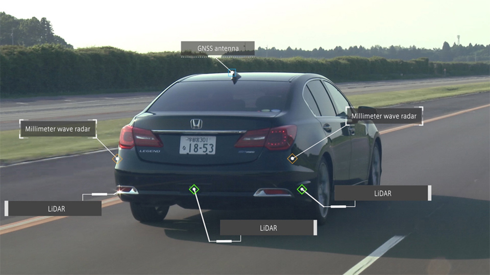 Honda self driving car with Lidar, Radar, Cameras and GNSS technology